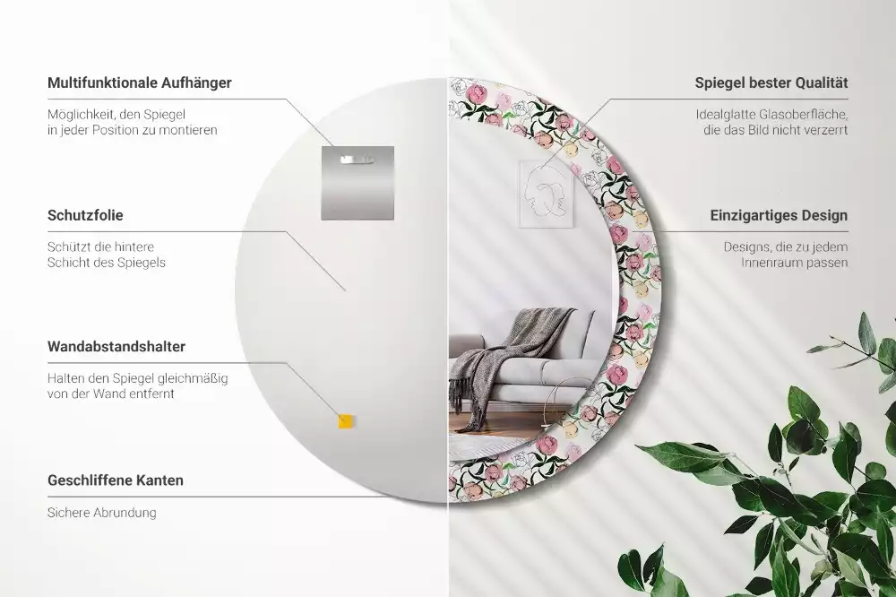 Kerek dísztükör Bazsarózsa bimbó