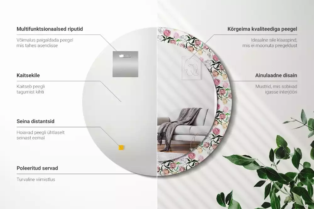 Kerek dísztükör Bazsarózsa bimbó