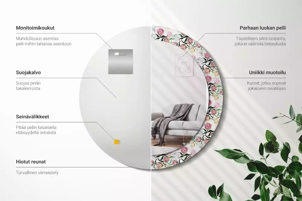 Kerek dísztükör Bazsarózsa bimbó