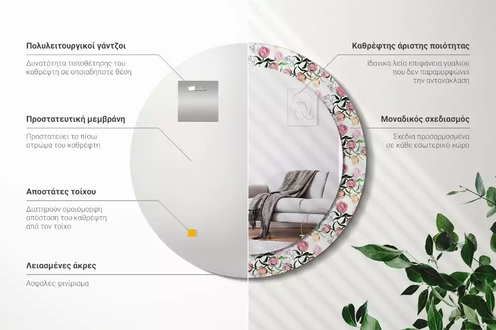 Kerek dísztükör Bazsarózsa bimbó