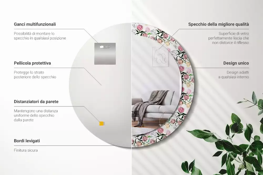 Kerek dísztükör Bazsarózsa bimbó