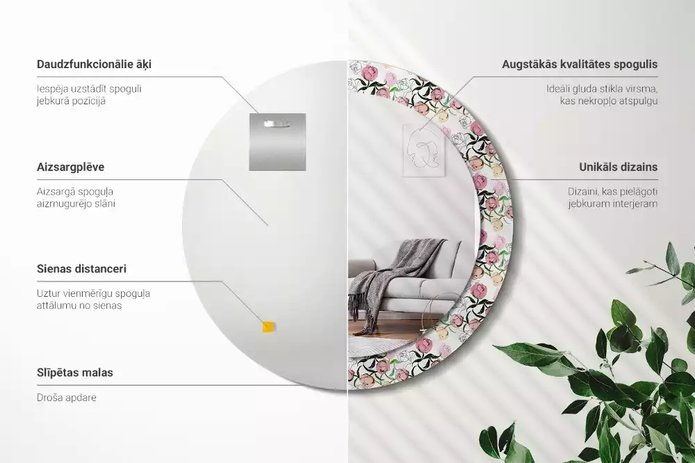 Kerek dísztükör Bazsarózsa bimbó