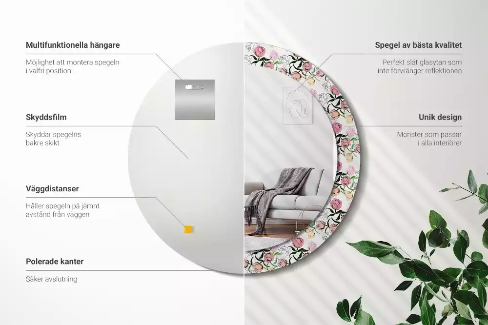 Kerek dísztükör Bazsarózsa bimbó