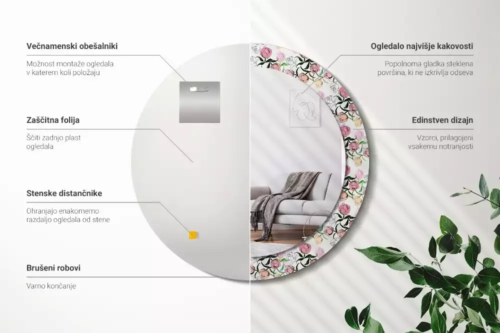 Kerek dísztükör Bazsarózsa bimbó