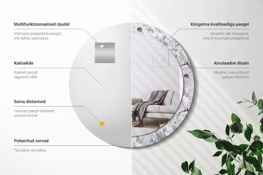 Kerek díszes tükör Kék rózsák