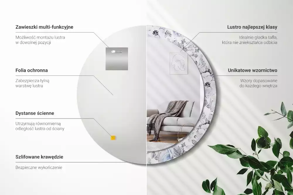 Kerek díszes tükör Kék rózsák