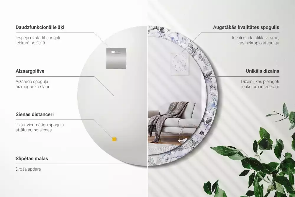 Kerek díszes tükör Kék rózsák