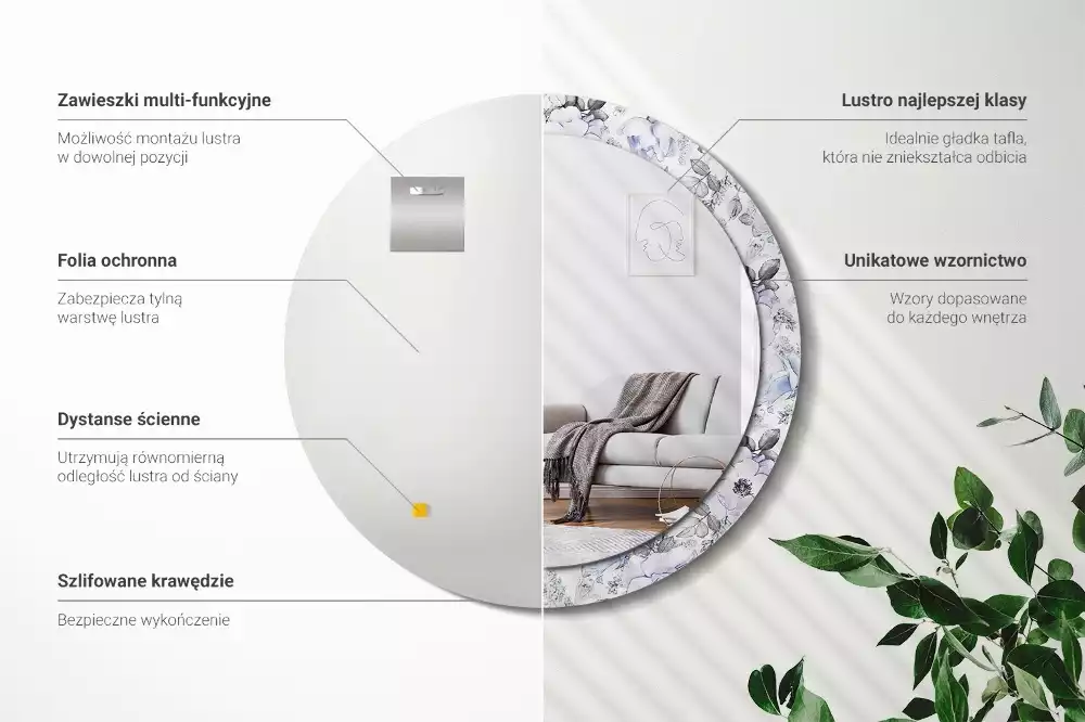 Kerek díszes tükör Kék rózsák