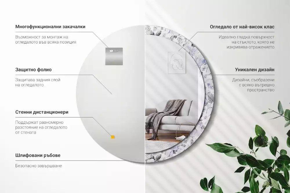 Kerek díszes tükör Kék rózsák