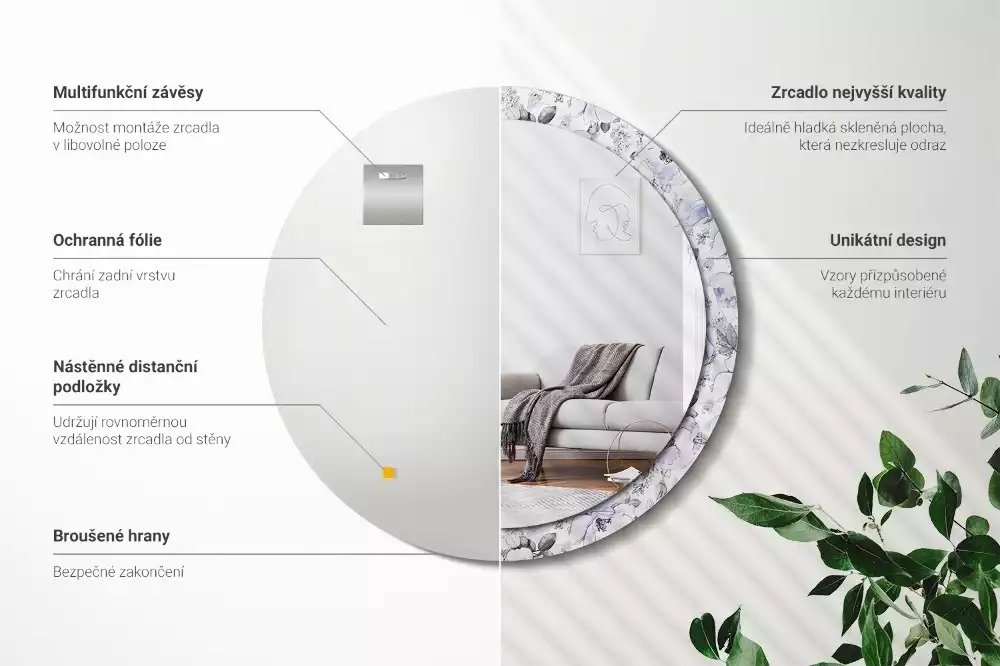 Kerek díszes tükör Kék rózsák