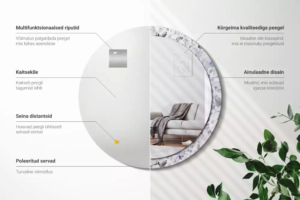 Kerek díszes tükör Kék rózsák