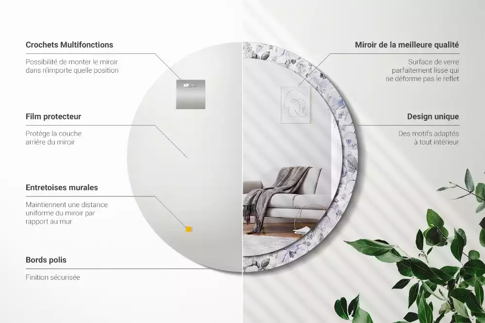 Kerek díszes tükör Kék rózsák