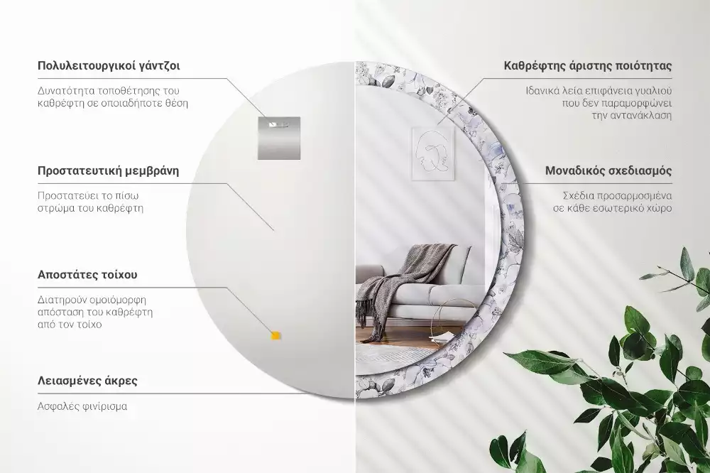 Kerek díszes tükör Kék rózsák