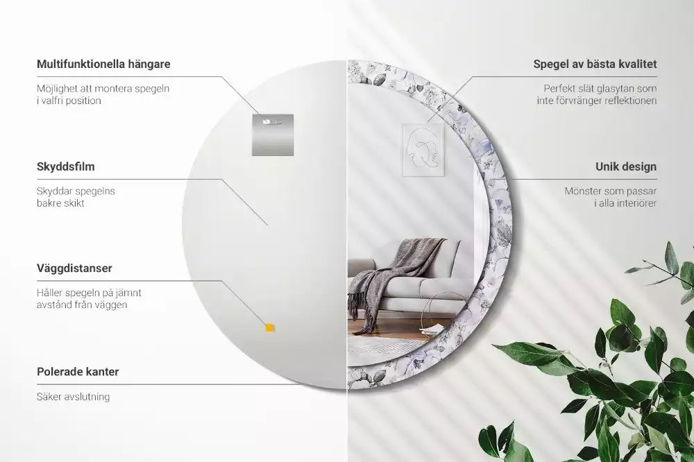 Kerek díszes tükör Kék rózsák