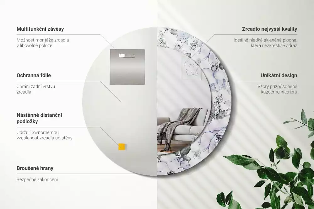 Kerek díszes tükör Kék rózsák