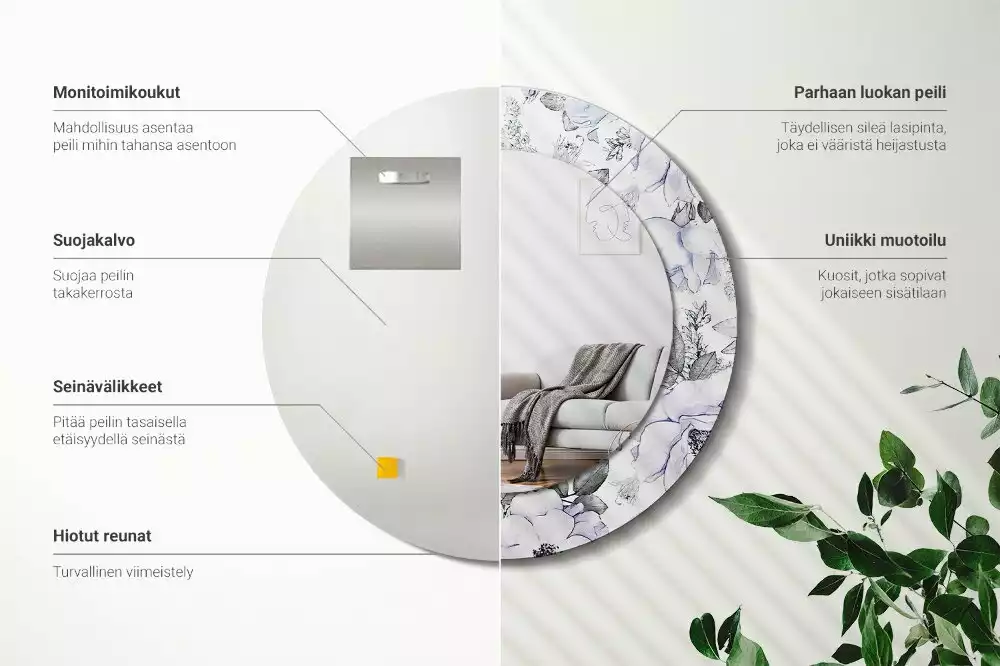 Kerek díszes tükör Kék rózsák