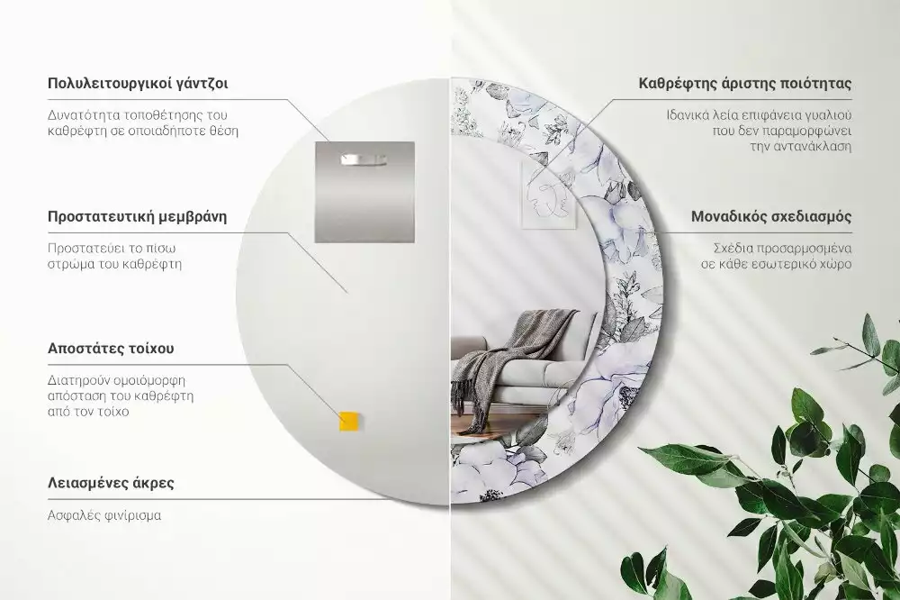 Kerek díszes tükör Kék rózsák