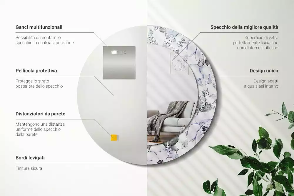 Kerek díszes tükör Kék rózsák