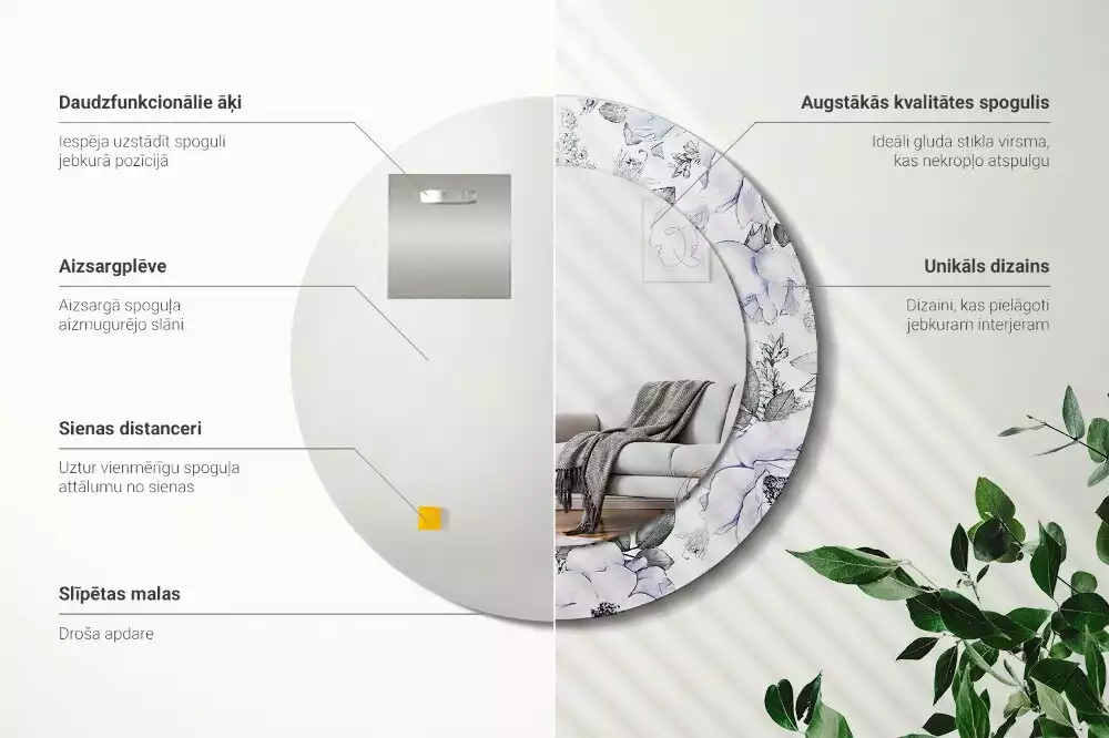 Kerek díszes tükör Kék rózsák