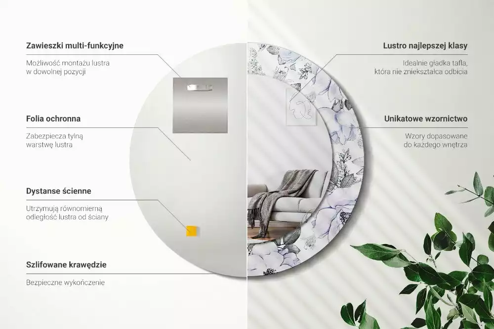 Kerek díszes tükör Kék rózsák