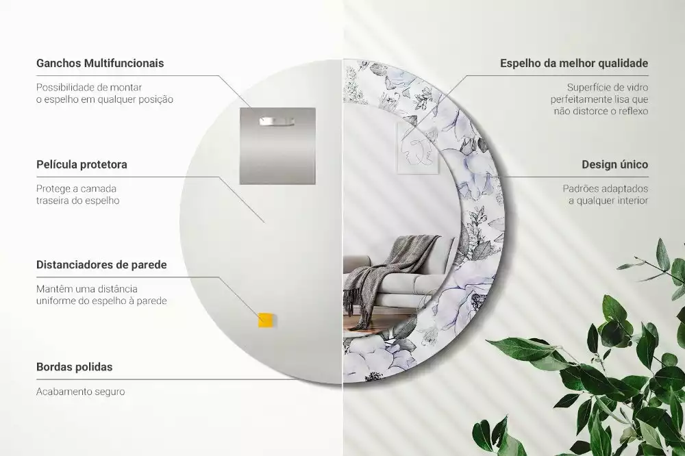 Kerek díszes tükör Kék rózsák