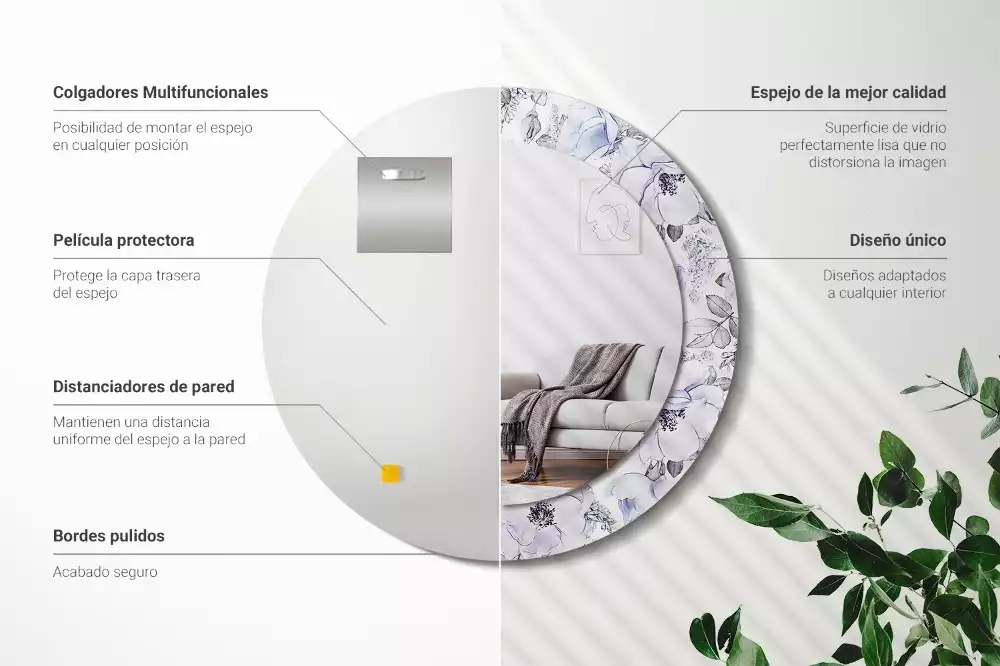 Kerek díszes tükör Kék rózsák