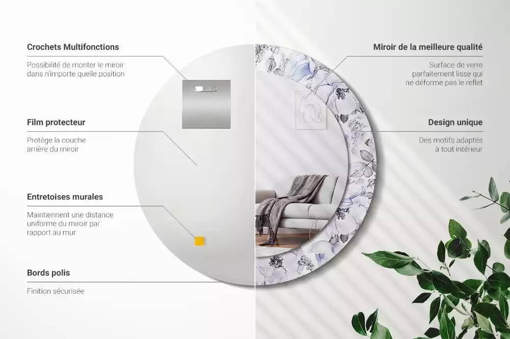 Kerek díszes tükör Kék rózsák