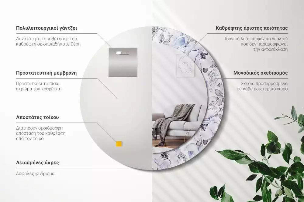 Kerek díszes tükör Kék rózsák