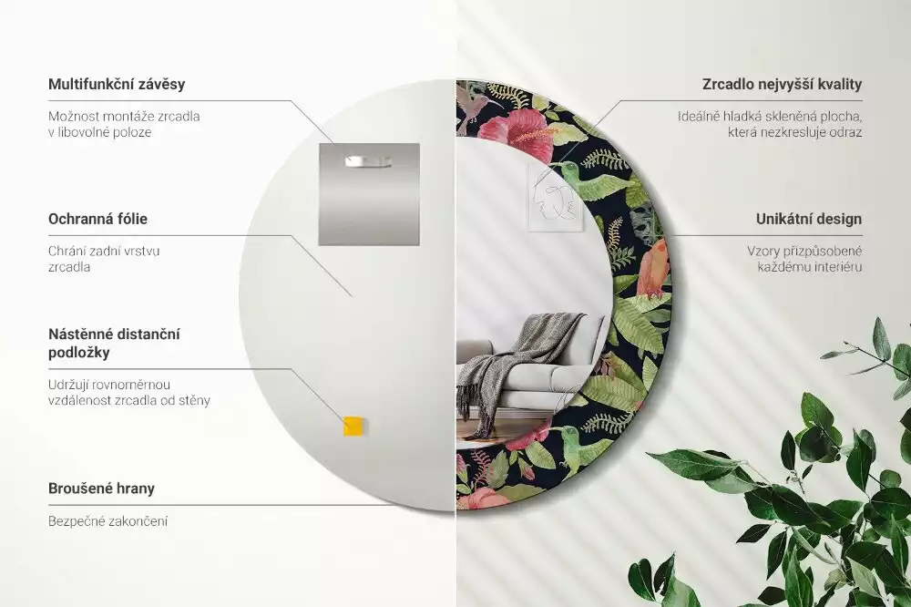 Kerek díszes tükör Hibiszkusz virágok