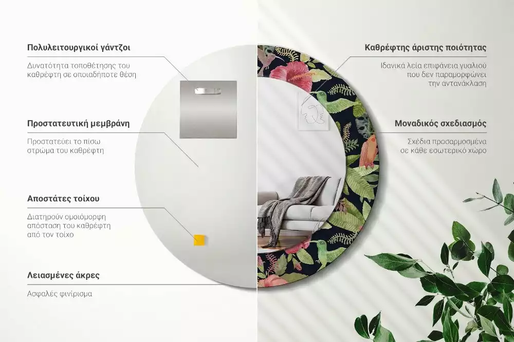 Kerek díszes tükör Hibiszkusz virágok