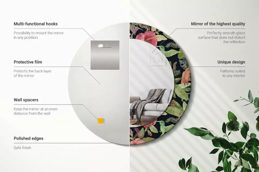 Kerek díszes tükör Hibiszkusz virágok