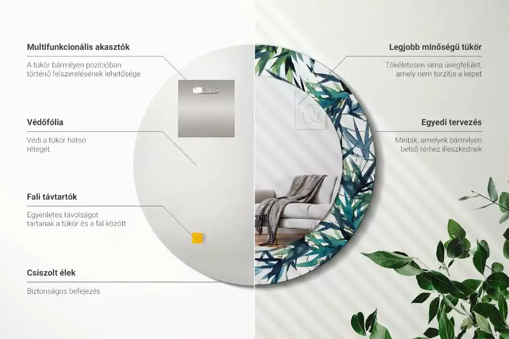 Kerek díszes tükör Kék pálmafák