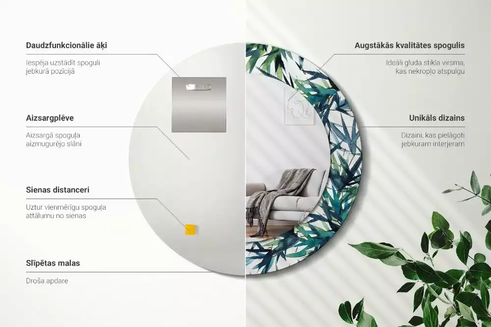 Kerek díszes tükör Kék pálmafák