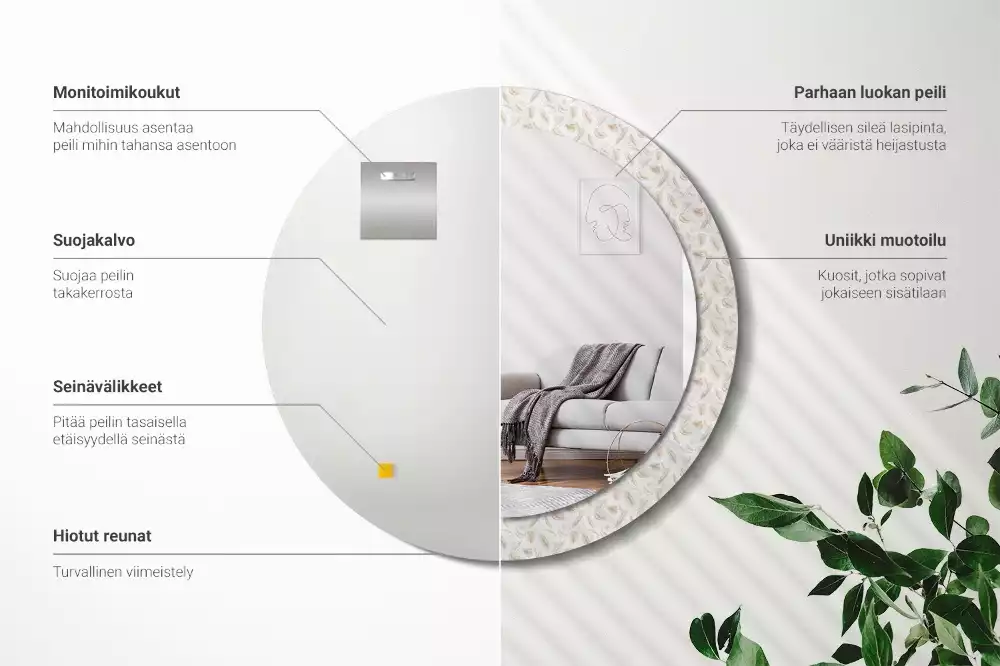 Kerek dísztükör Madártollak