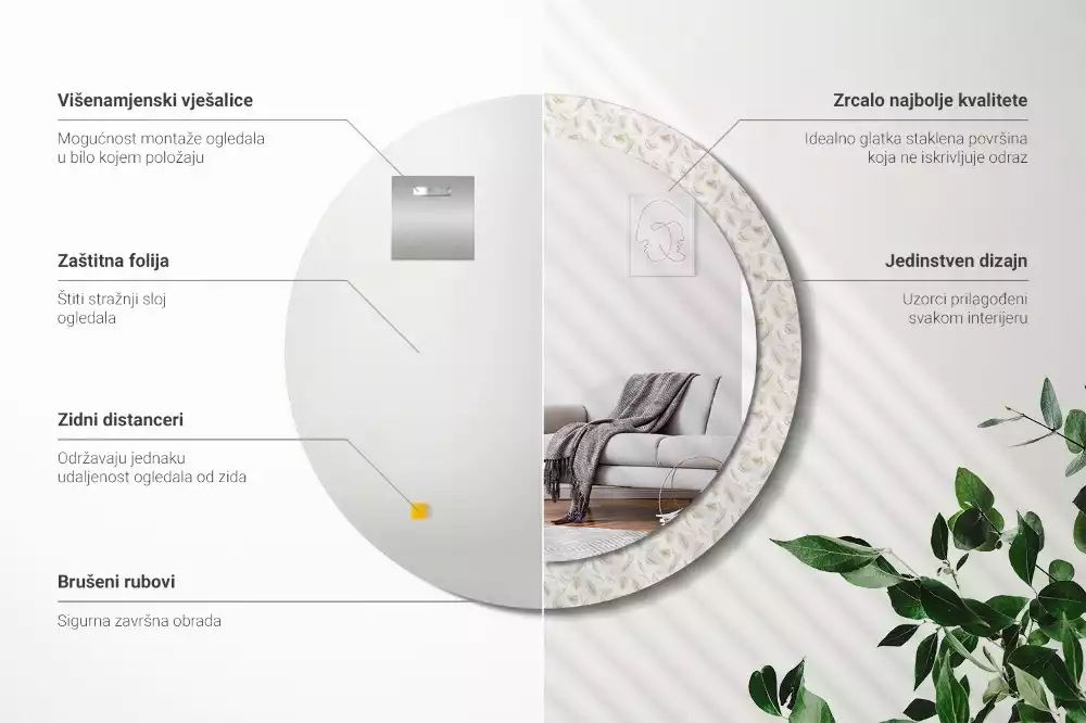 Kerek dísztükör Madártollak