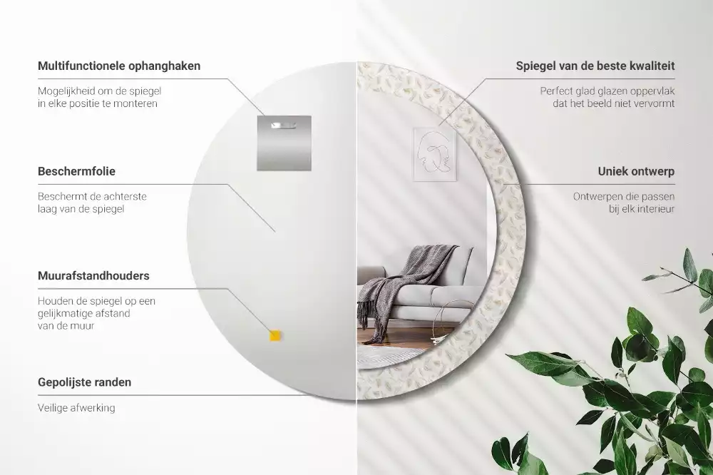 Kerek dísztükör Madártollak