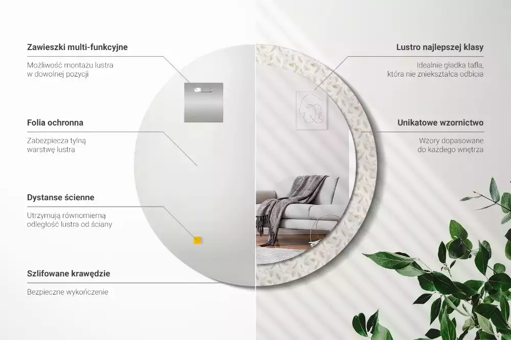 Kerek dísztükör Madártollak