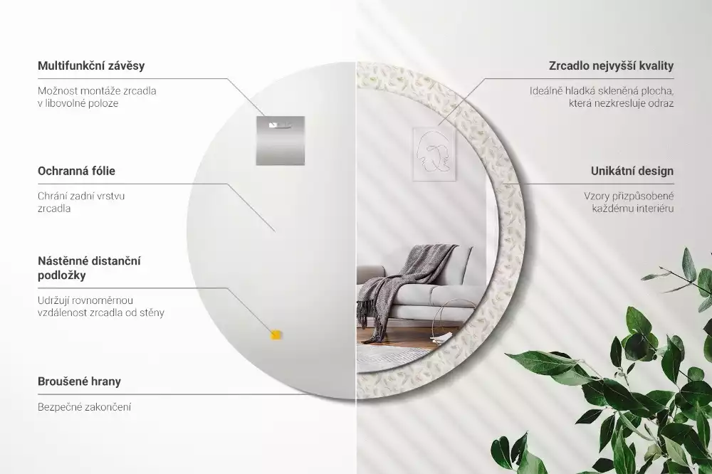 Kerek dísztükör Madártollak