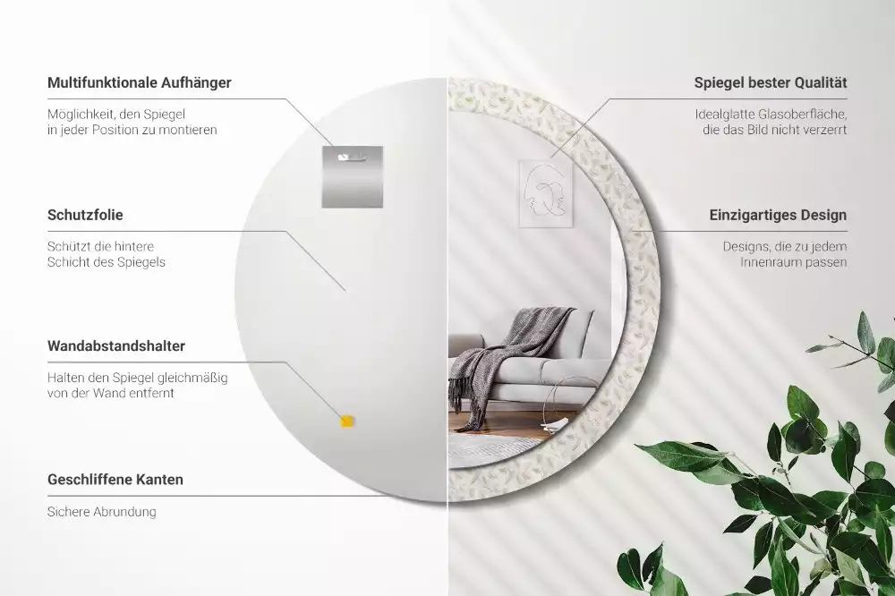 Kerek dísztükör Madártollak