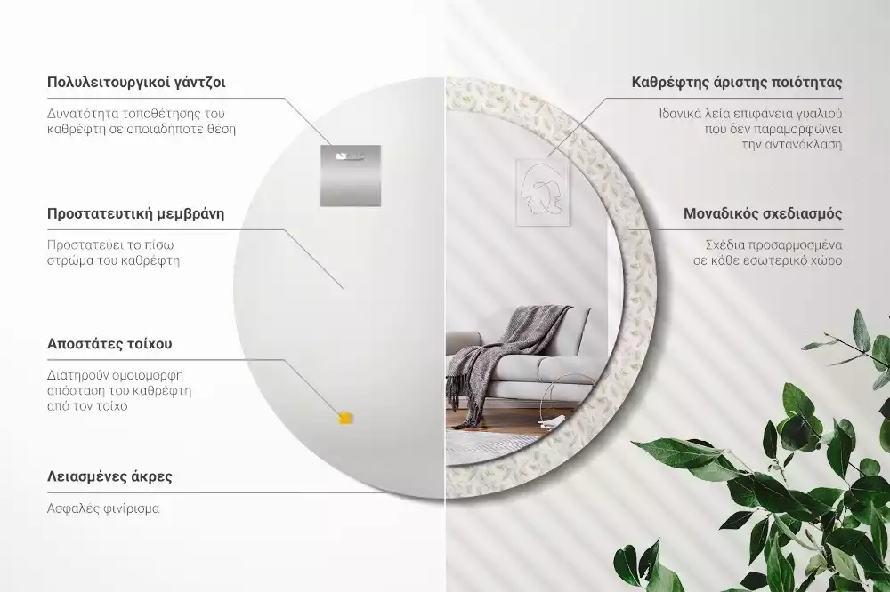 Kerek dísztükör Madártollak