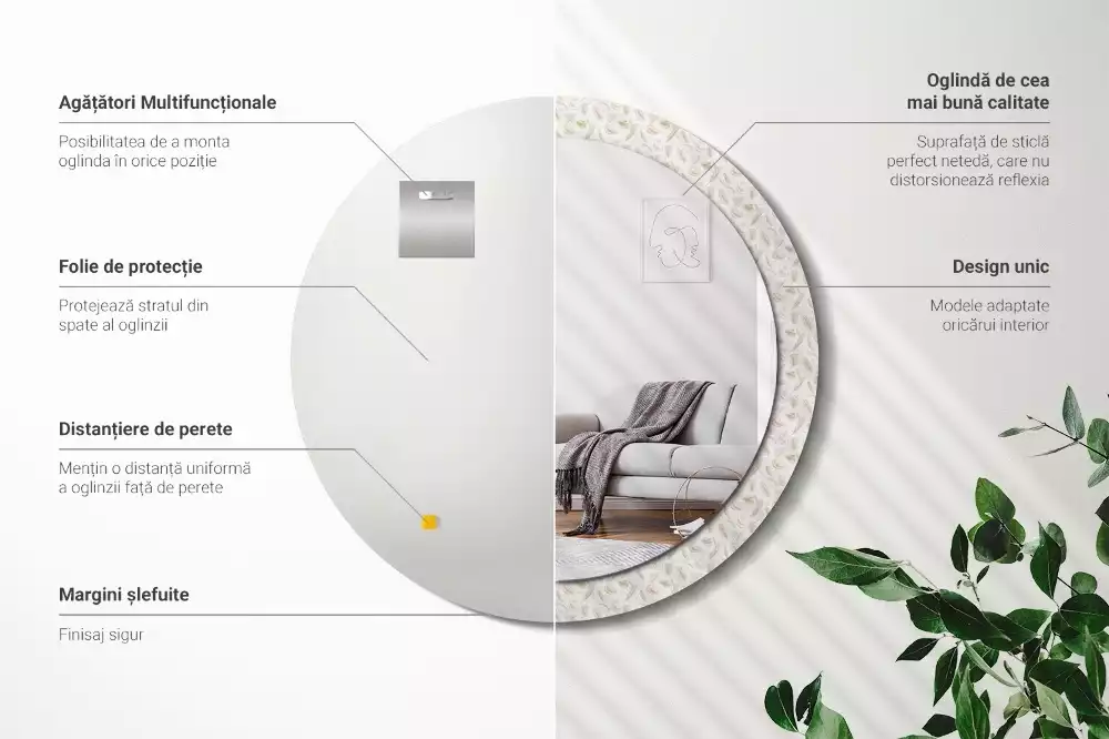 Kerek dísztükör Madártollak