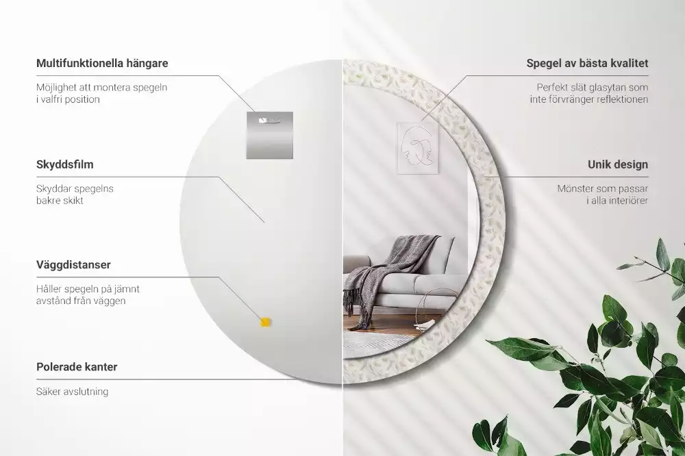 Kerek dísztükör Madártollak