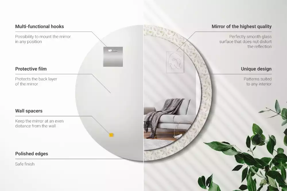 Kerek dísztükör Madártollak