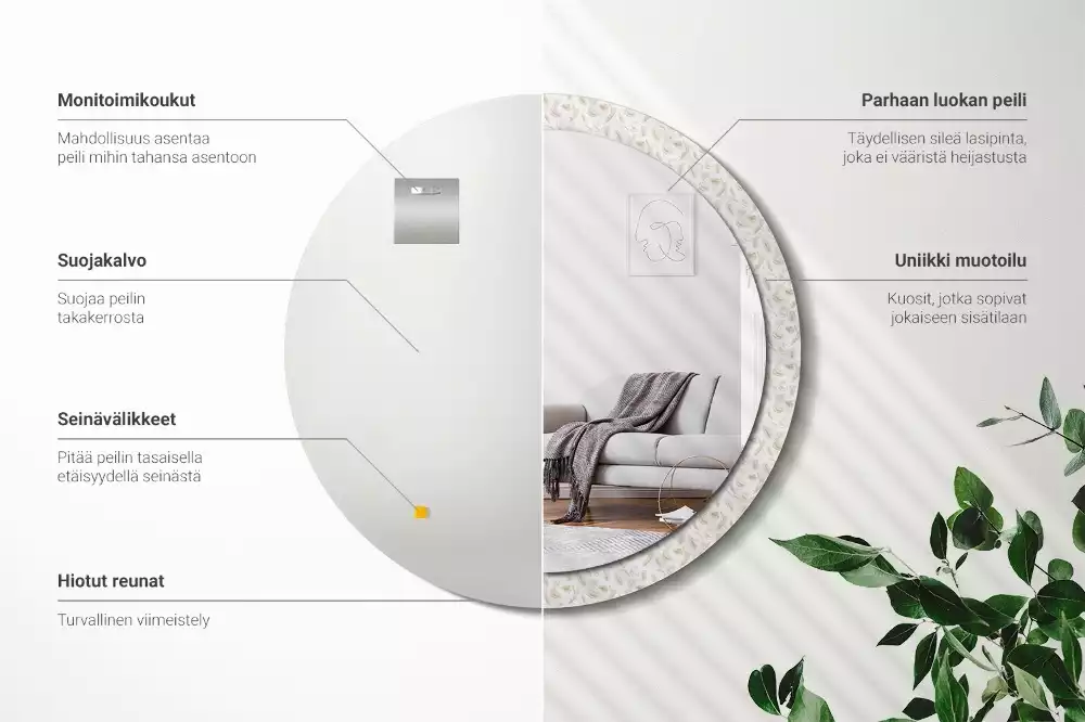 Kerek dísztükör Madártollak