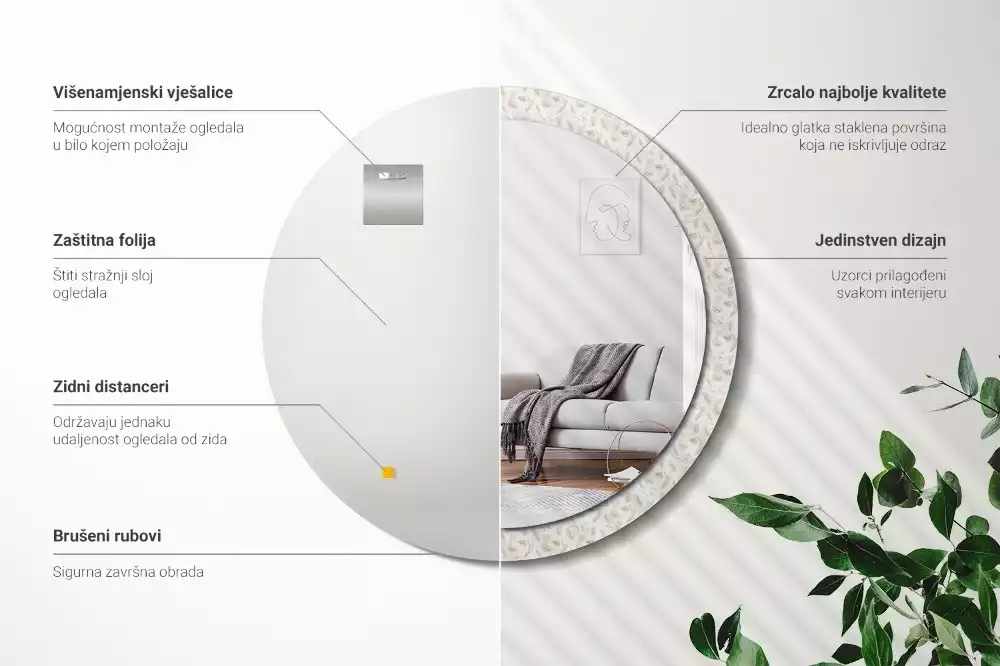 Kerek dísztükör Madártollak