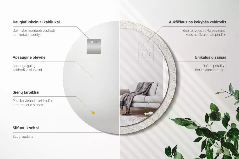 Kerek dísztükör Madártollak