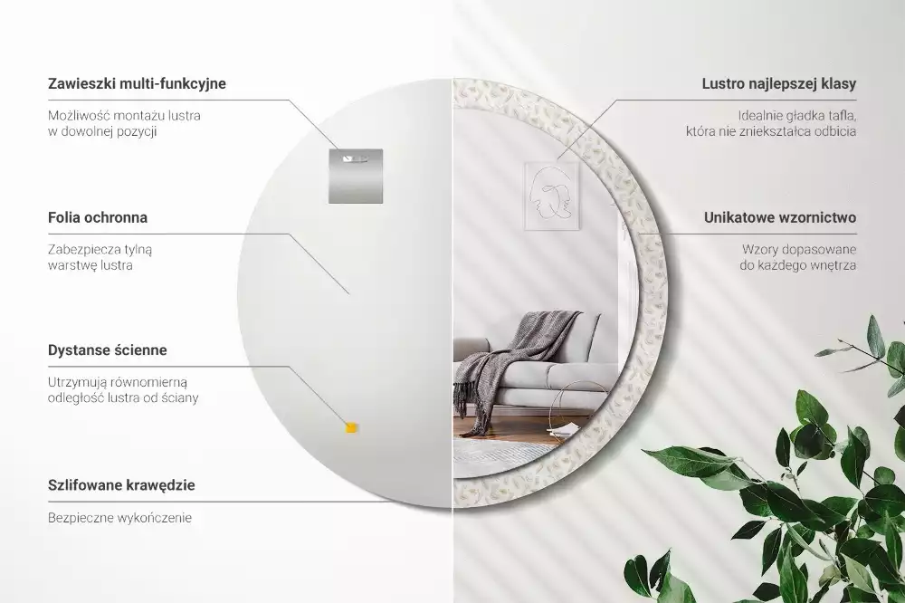 Kerek dísztükör Madártollak