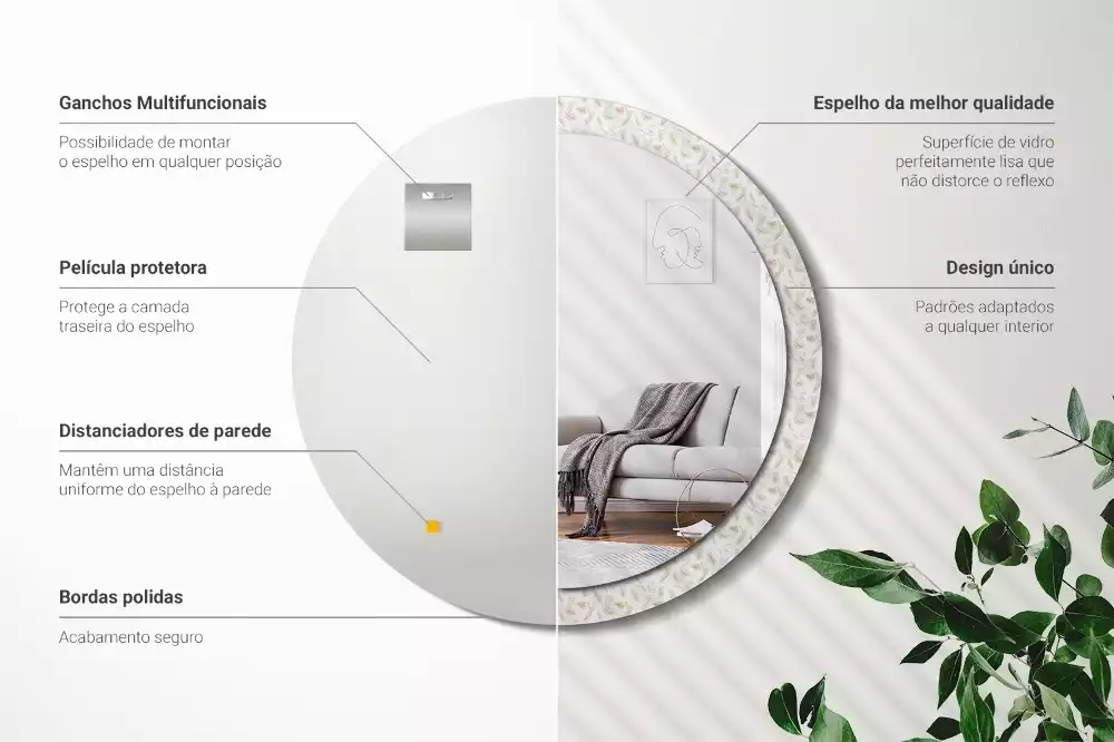 Kerek dísztükör Madártollak