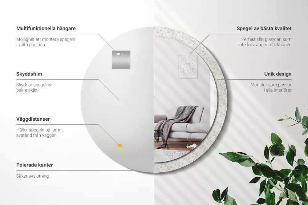 Kerek dísztükör Madártollak