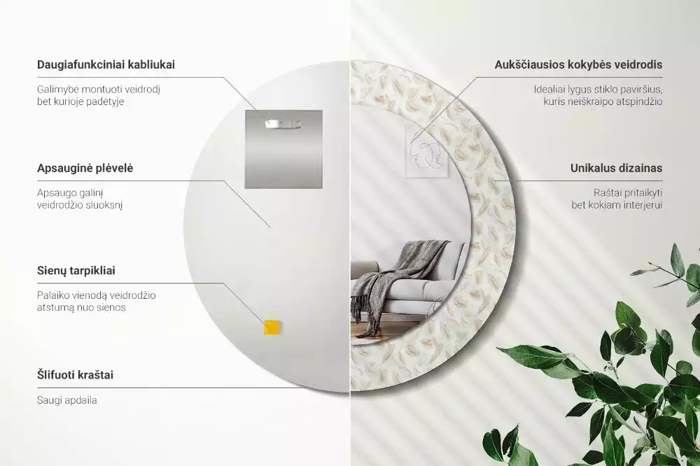 Kerek dísztükör Madártollak